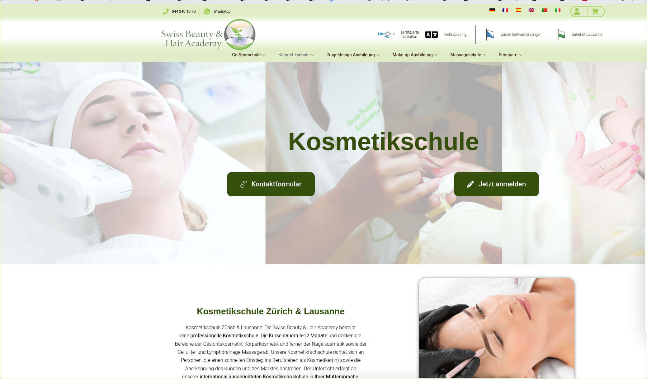 Swiss Beauty and Hair Academy Kosmetikschule in Zürich und Lausanne 